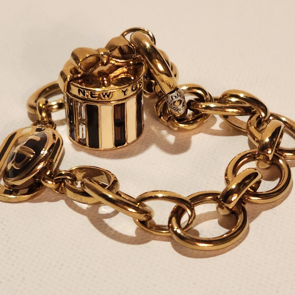 Gold tone Henri bendel Hatbox charm bracelet
